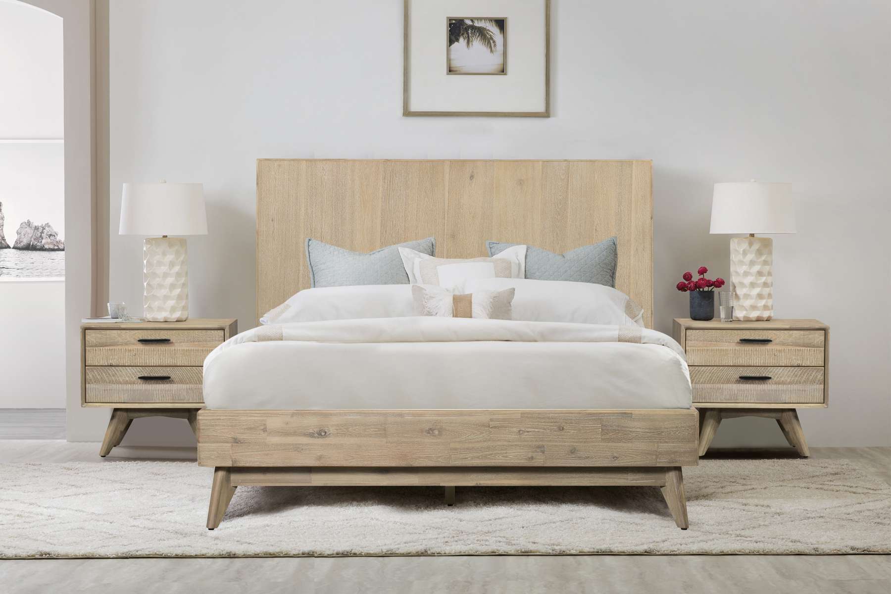 Baly 3 Piece Acacia King Platform Bed and Nightstands Bedroom Set By Armen Living | Bedroom Sets |  Modishstore 