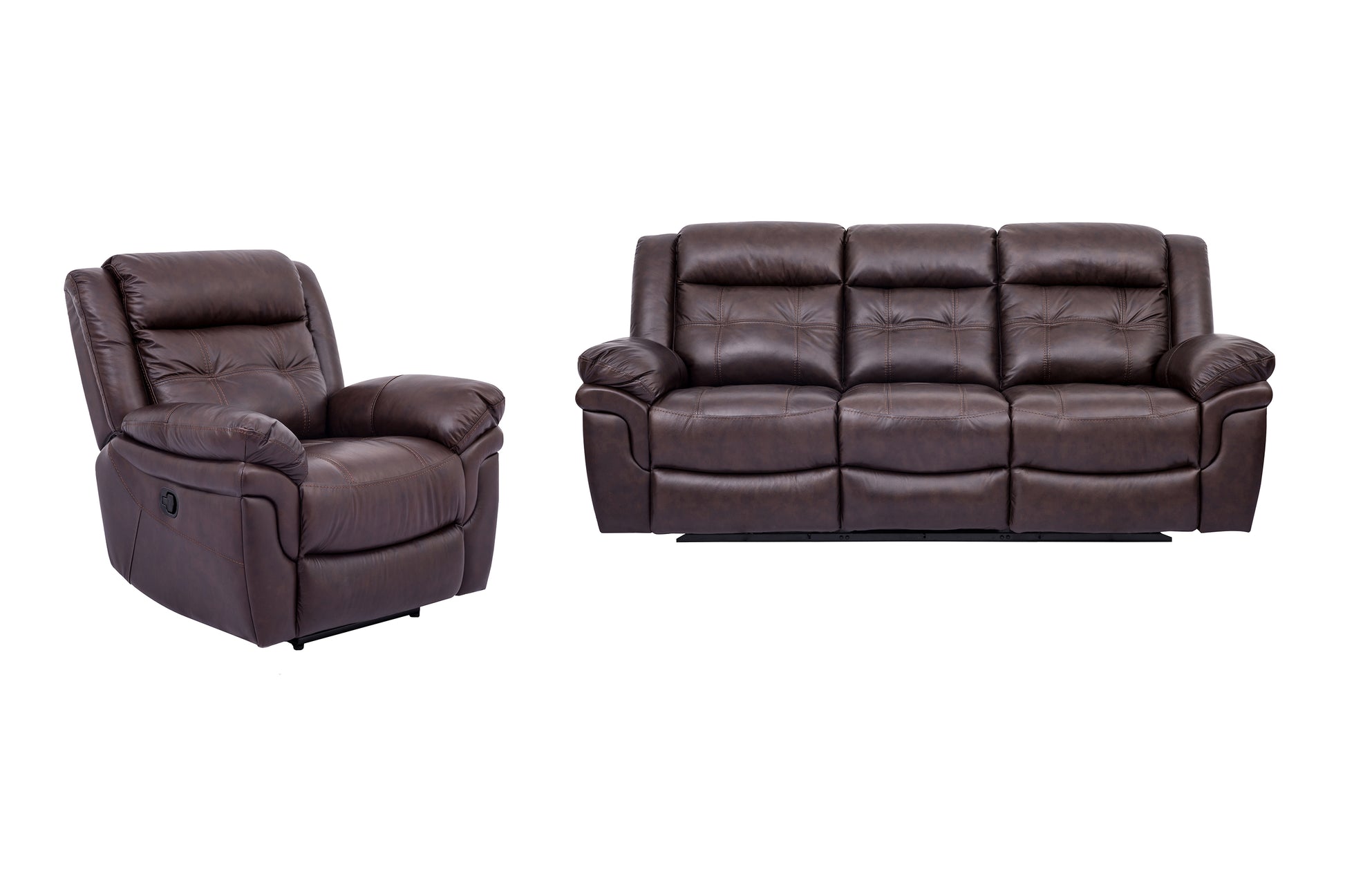Marcel Manual Reclining 2 Piece Sofa and Recliner Set in Dark Brown Leather By Armen Living | Sofa Set | Modishstore - 2