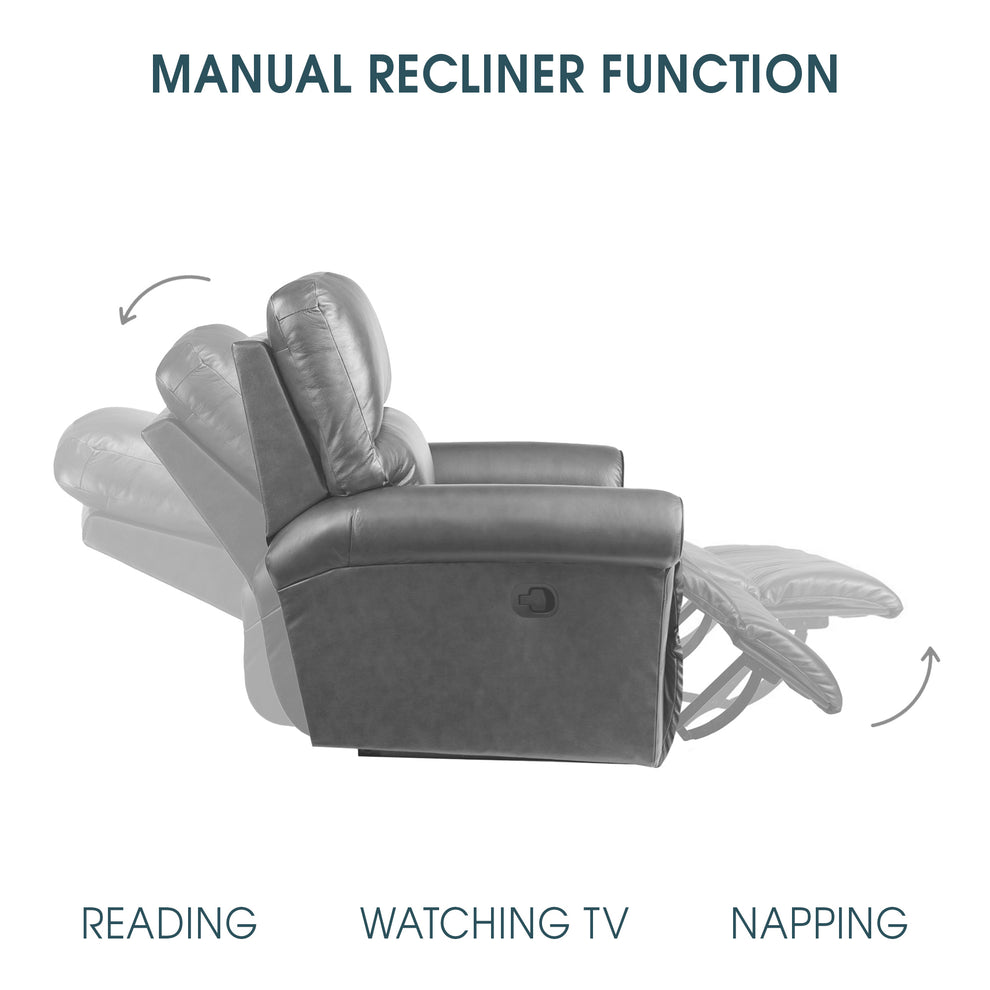 Marcel Manual Reclining 2 Piece Sofa and Recliner Set in Dark Brown Leather By Armen Living | Sofa Set | Modishstore - 8