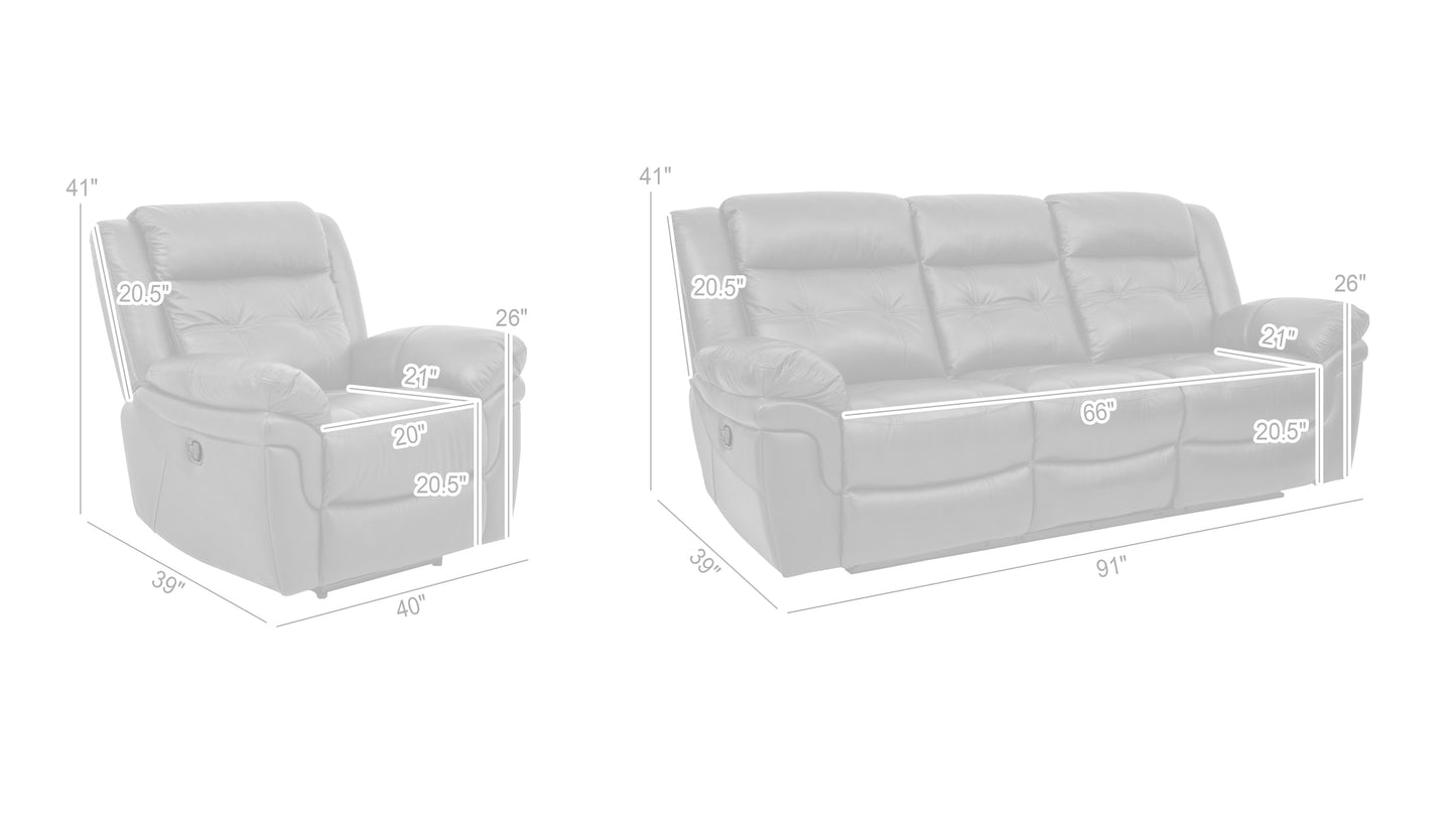 Marcel Manual Reclining 2 Piece Sofa and Recliner Set in Dark Brown Leather By Armen Living | Sofa Set | Modishstore - 9