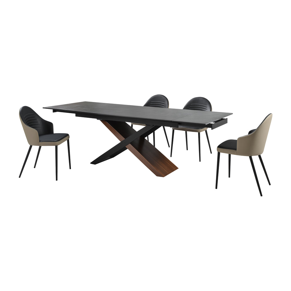 Milena Rocco 5 Piece Extendable Dining Set with Taupe Gray and Black Faux Leather Chairs By Armen Living | Dining Sets | Modishstore - 2
