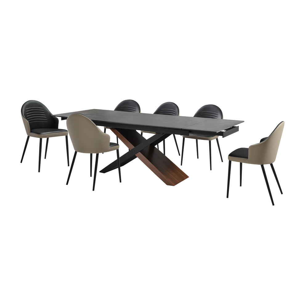 Milena Rocco 7 Piece Extendable Dining Set with Taupe Gray and Black Faux Leather Chairs By Armen Living | Dining Sets | Modishstore - 2