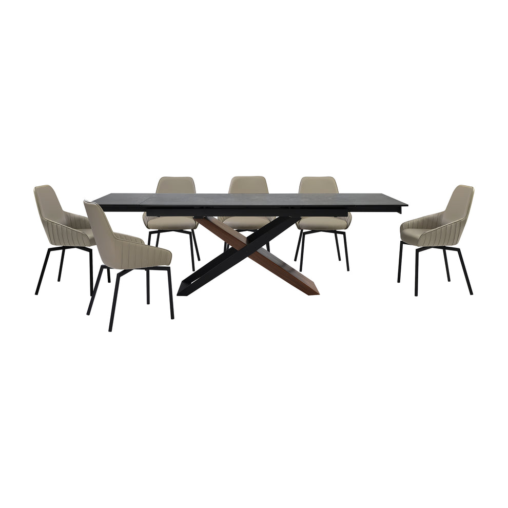 Milena Shilo 7 Piece Extendable Dining Set with Taupe Gray Faux Leather Chairs By Armen Living | Dining Sets | Modishstore - 2