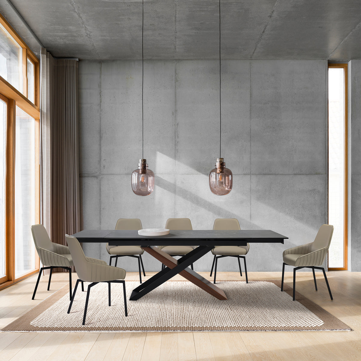 Milena Shilo 7 Piece Extendable Dining Set with Taupe Gray Faux Leather Chairs By Armen Living | Dining Sets | Modishstore