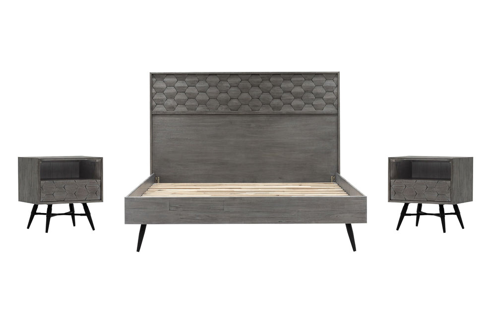 Makena 3 Piece King Bedroom Set in Grey Acacia Wood By Armen Living | Bedroom Sets | Modishstore - 2