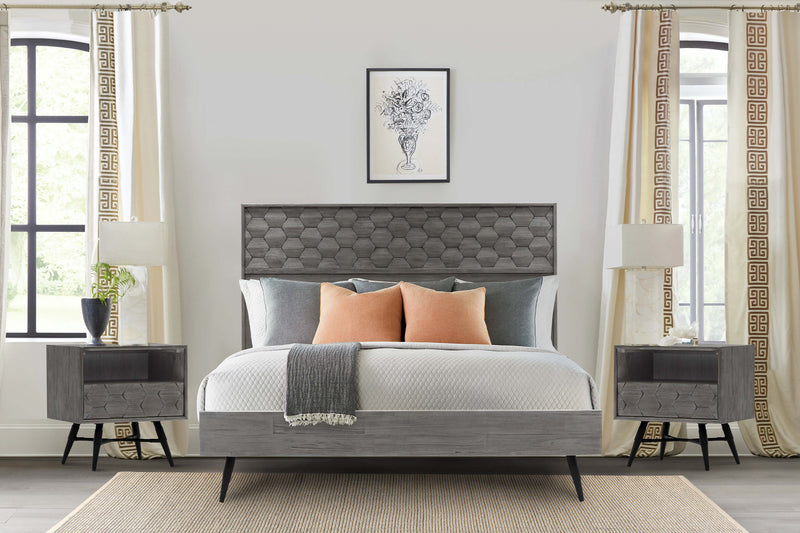 Makena 3 Piece King Bedroom Set in Grey Acacia Wood By Armen Living | Bedroom Sets | Modishstore
