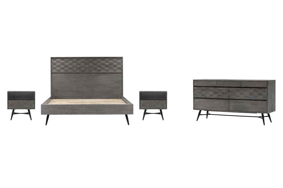 Makena 4 Piece King Bedroom Set in Grey Acacia Wood By Armen Living | Bedroom Sets | Modishstore - 2