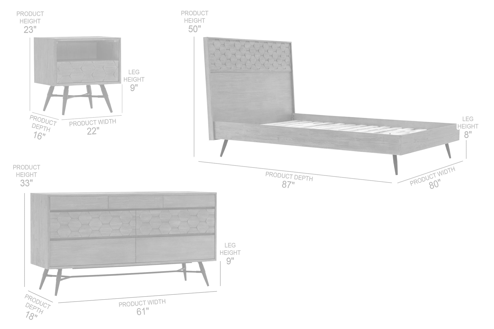 Makena 4 Piece King Bedroom Set in Grey Acacia Wood By Armen Living | Bedroom Sets | Modishstore - 9