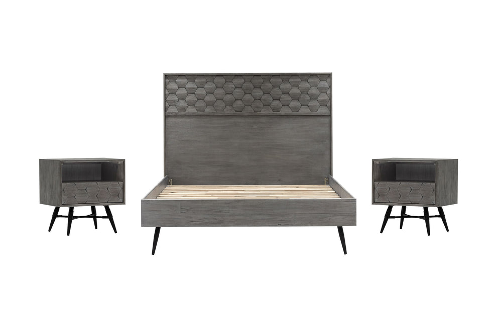 Makena 3 Piece Queen Bedroom Set in Grey Acacia Wood By Armen Living | Bedroom Sets | Modishstore - 2