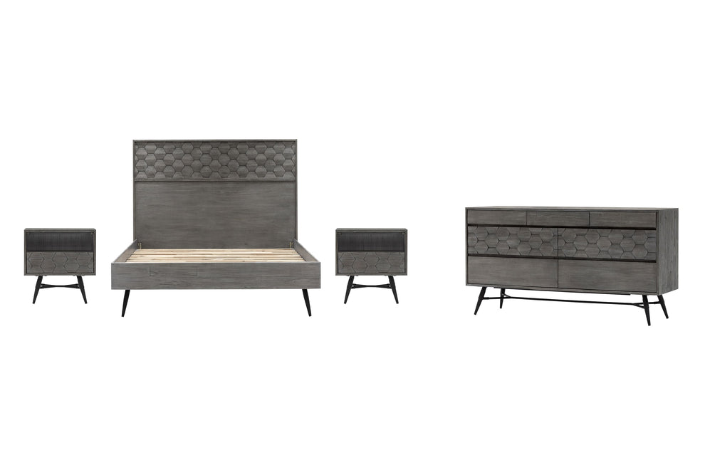 Makena 4 Piece Queen Bedroom Set in Grey Acacia Wood By Armen Living | Bedroom Sets | Modishstore - 2