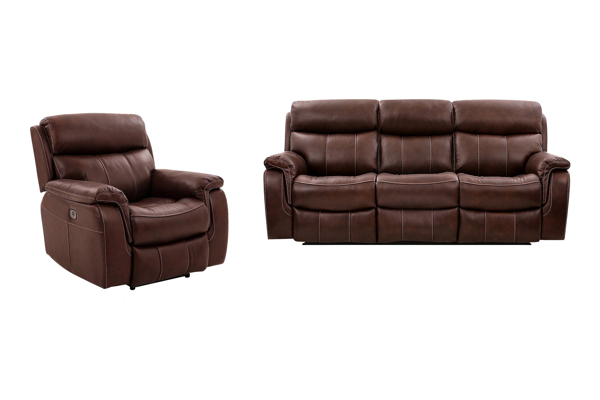 Montague Dual Power Reclining 2 Piece Sofa and Recliner Set in Genuine Brown Leather By Armen Living | Sofa Set | Modishstore - 2