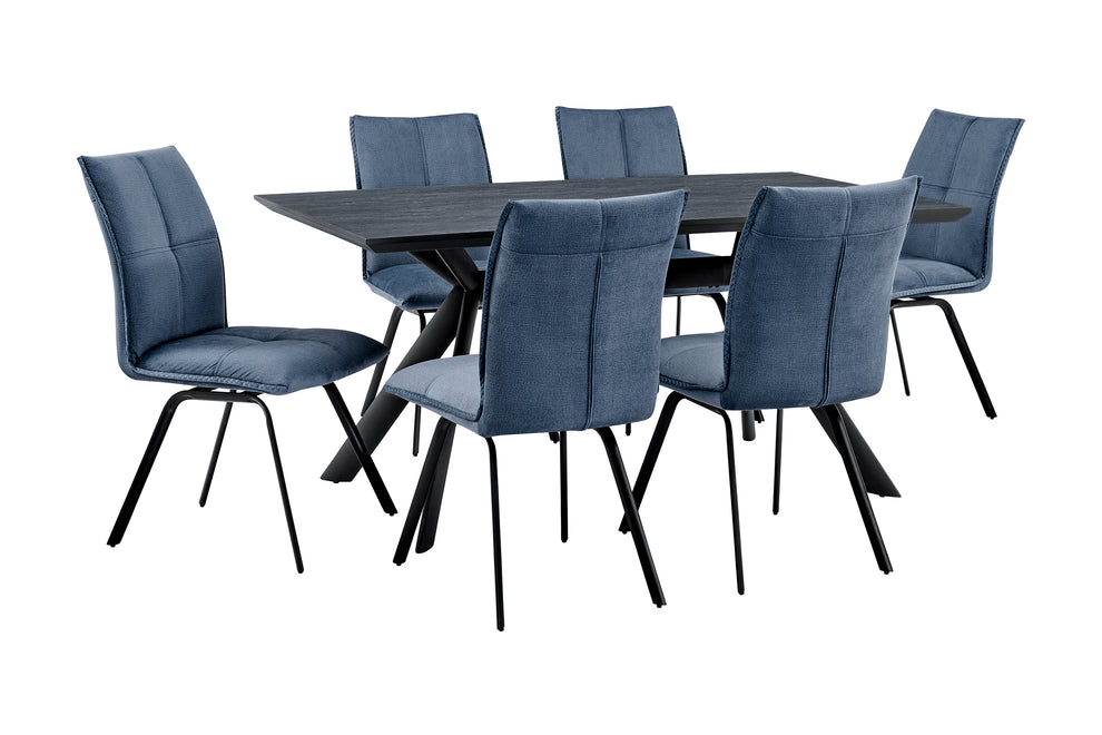 Margot and Rylee 7 Piece Modern Rectangular Dining Set in Black Melamine Wood and Blue Fabric By Armen Living | Dining Sets | Modishstore - 2