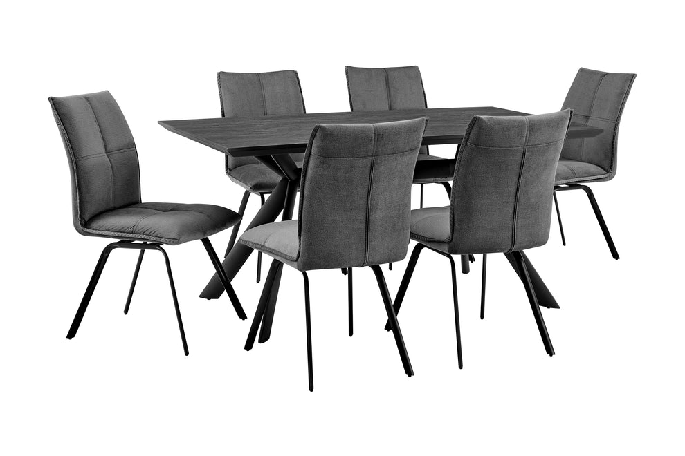 Margot and Rylee 7 Piece Modern Rectangular Dining Set in Black Melamine Wood and Blue Fabric By Armen Living | Dining Sets | Modishstore - 10