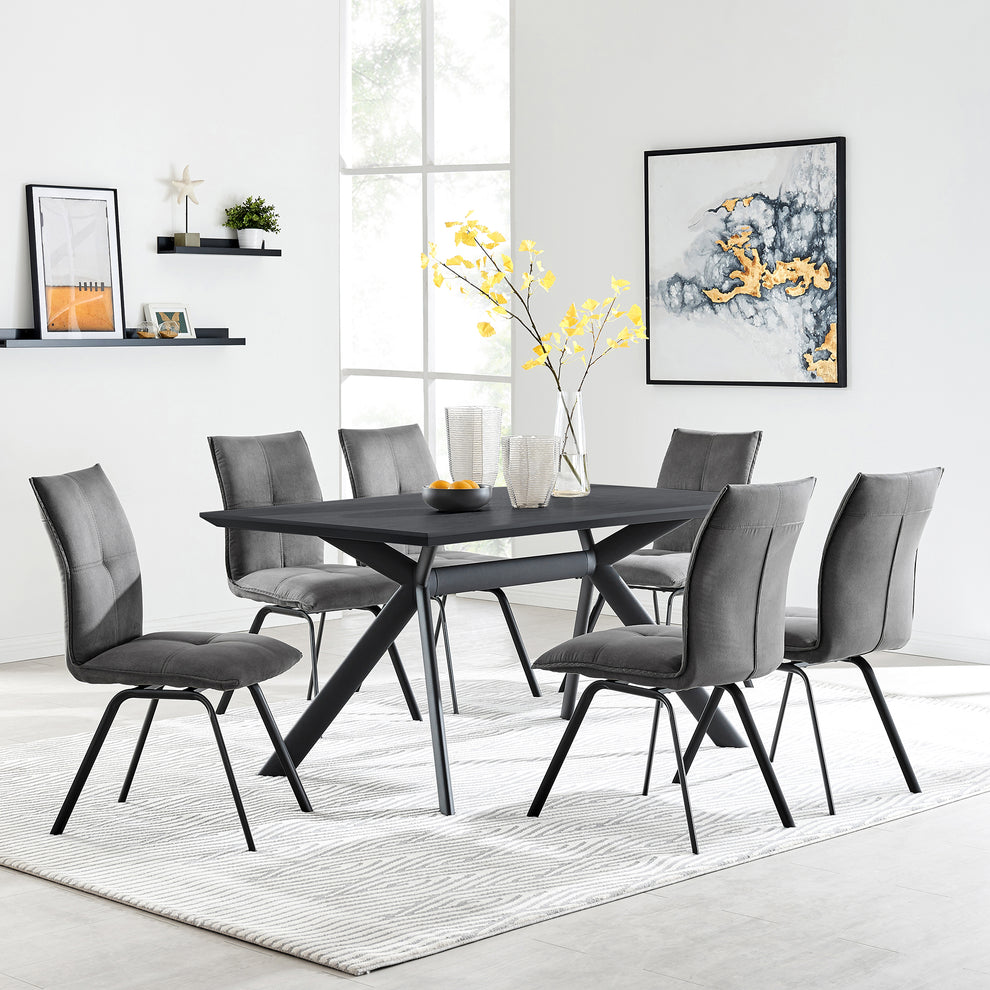 Margot and Rylee 7 Piece Modern Rectangular Dining Set in Black Melamine Wood and Blue Fabric By Armen Living | Dining Sets | Modishstore - 9