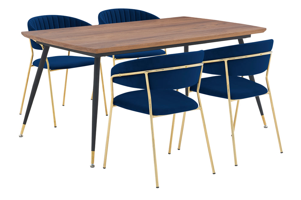 Messina and Nara Blue Velvet 5 Piece Rectangular Dining Set By Armen Living | Dining Sets | Modishstore - 2