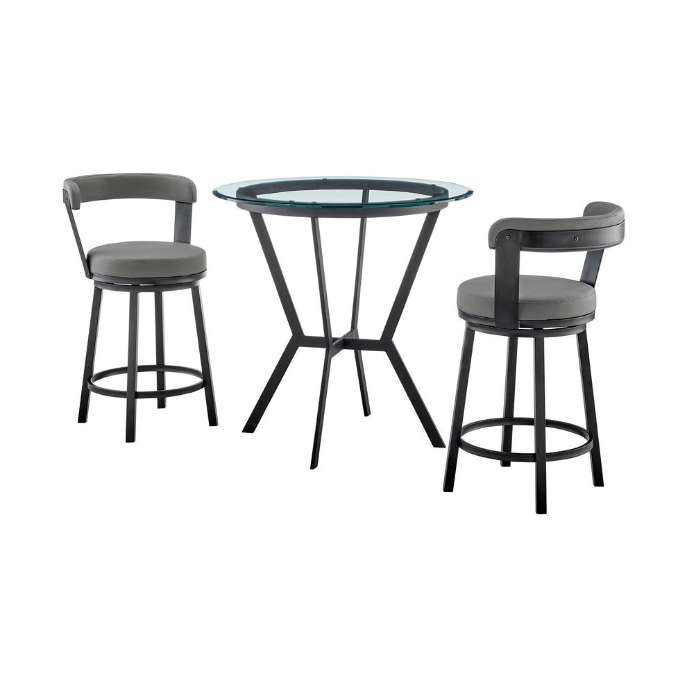 Naomi and Bryant 3-Piece Counter Height Dining Set in Black Metal and Grey Faux Leather By Armen Living | Dining Sets | Modishstore - 2