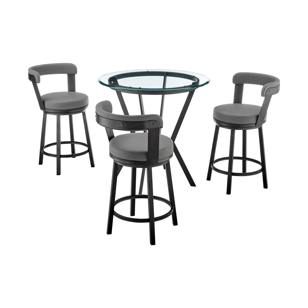 Naomi and Bryant 4-Piece Counter Height Dining Set in Black Metal and Grey Faux Leather By Armen Living | Dining Sets | Modishstore - 2