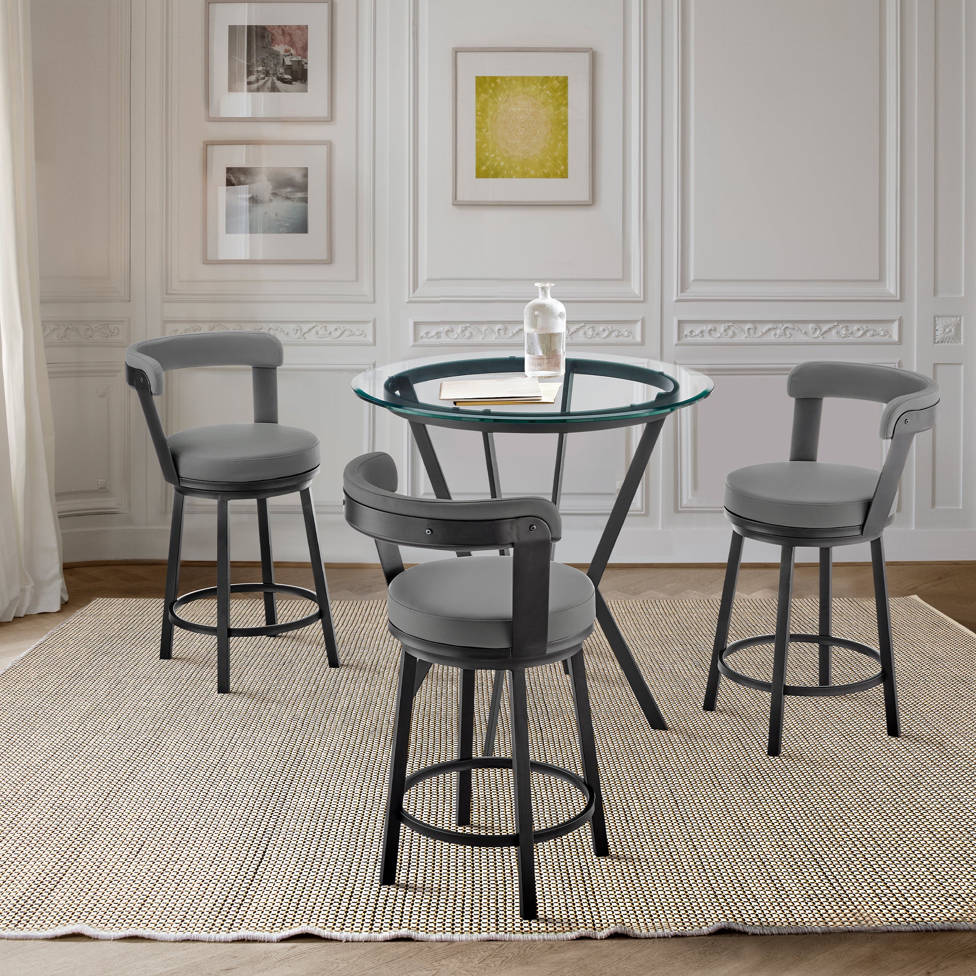 Naomi and Bryant 4-Piece Counter Height Dining Set in Black Metal and Grey Faux Leather By Armen Living | Dining Sets | Modishstore