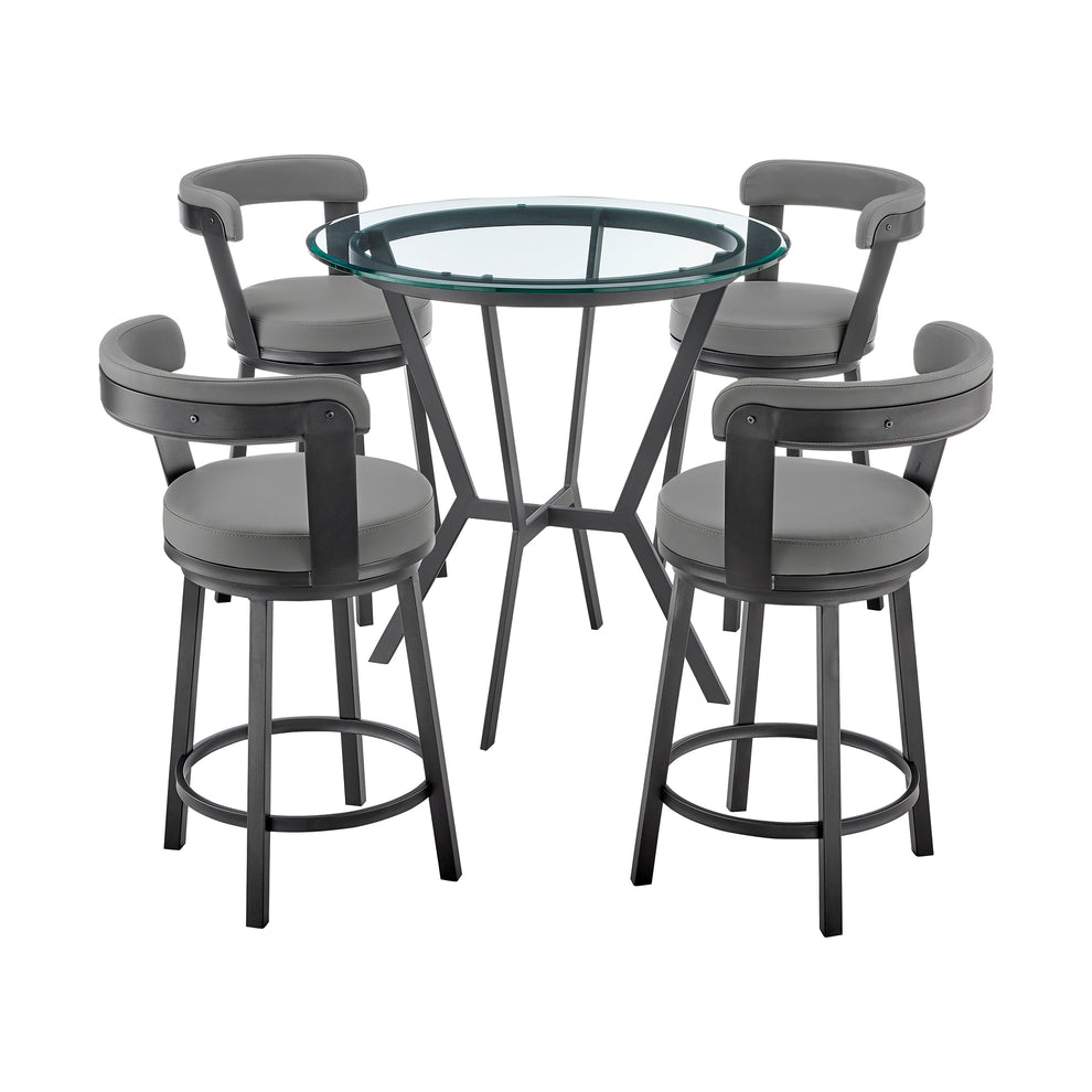 Naomi and Bryant 5-Piece Counter Height Dining Set in Black Metal and Grey Faux Leather By Armen Living | Dining Sets | Modishstore - 2