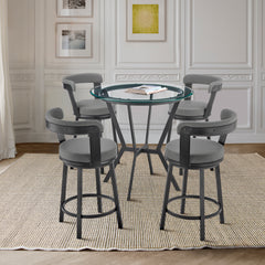 Naomi and Bryant 5-Piece Counter Height Dining Set in Black Metal and Grey Faux Leather By Armen Living