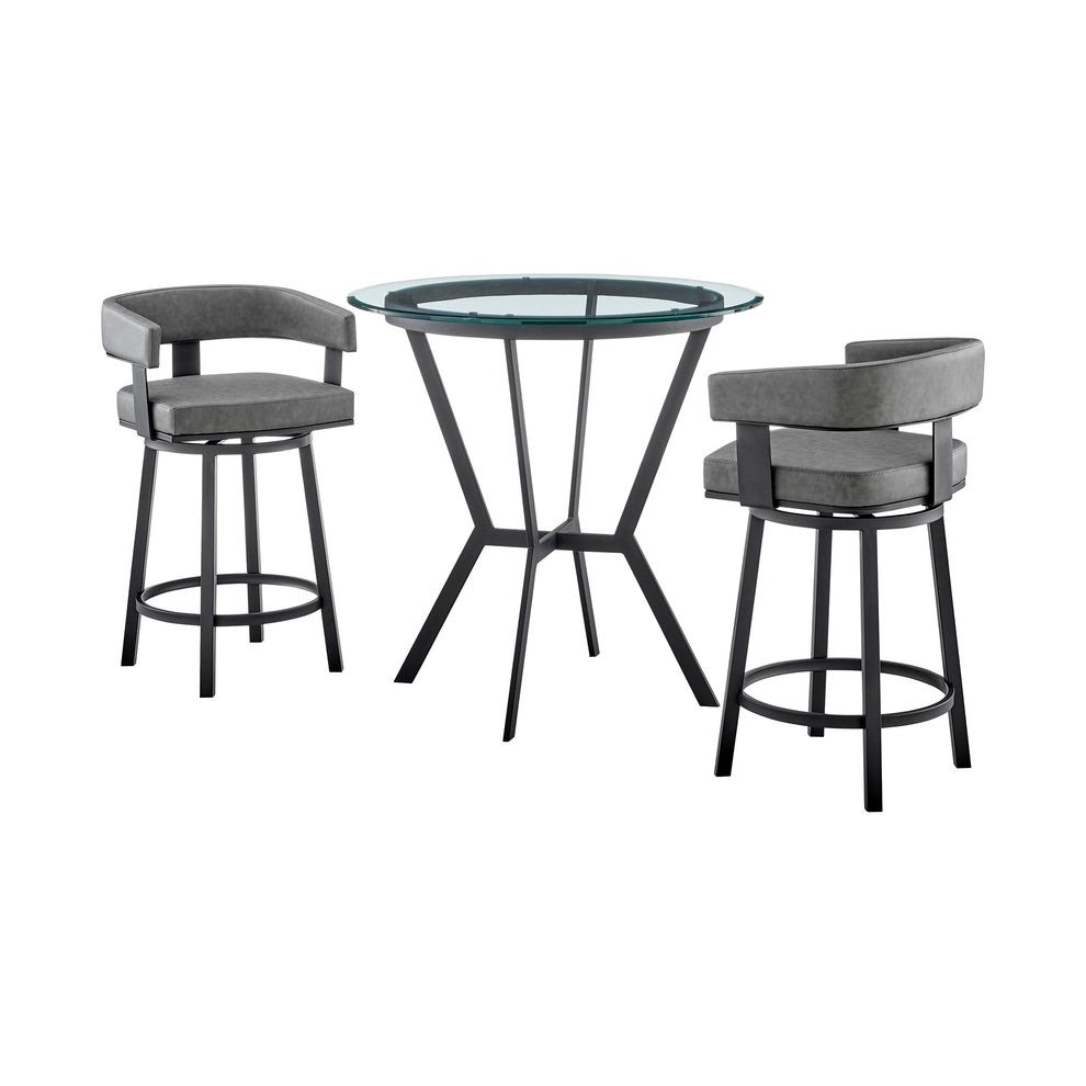 Naomi and Lorin 3-Piece Counter Height Dining Set in Black Metal and Grey Faux Leather By Armen Living | Dining Sets | Modishstore - 2