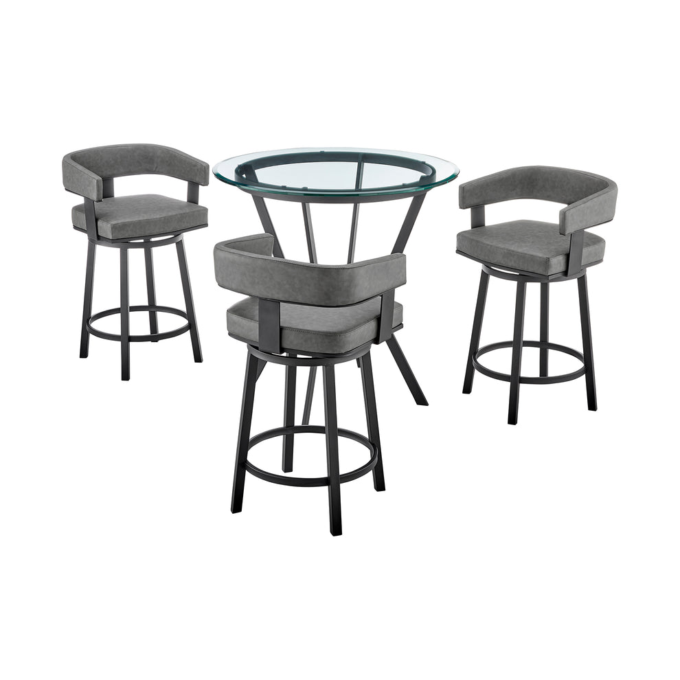 Naomi and Lorin 4-Piece Counter Height Dining Set in Black Metal and Grey Faux Leather By Armen Living | Dining Sets | Modishstore - 2