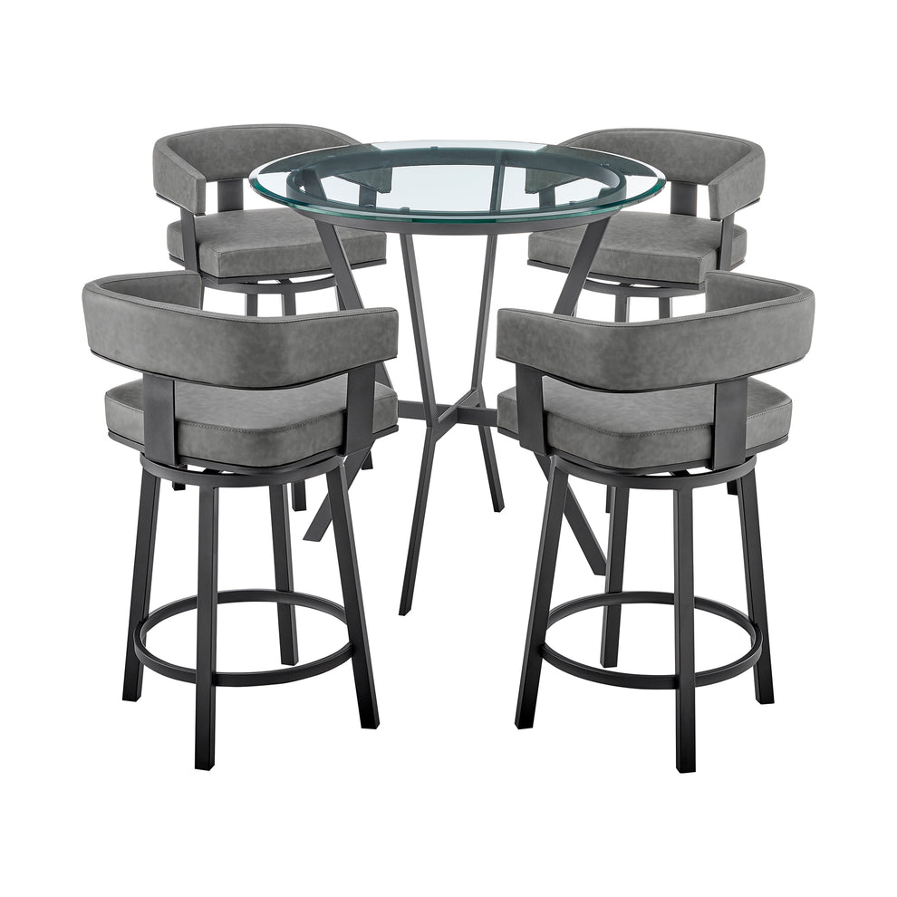 Naomi and Lorin 5-Piece Counter Height Dining Set in Black Metal and Grey Faux Leather By Armen Living | Dining Sets | Modishstore - 2