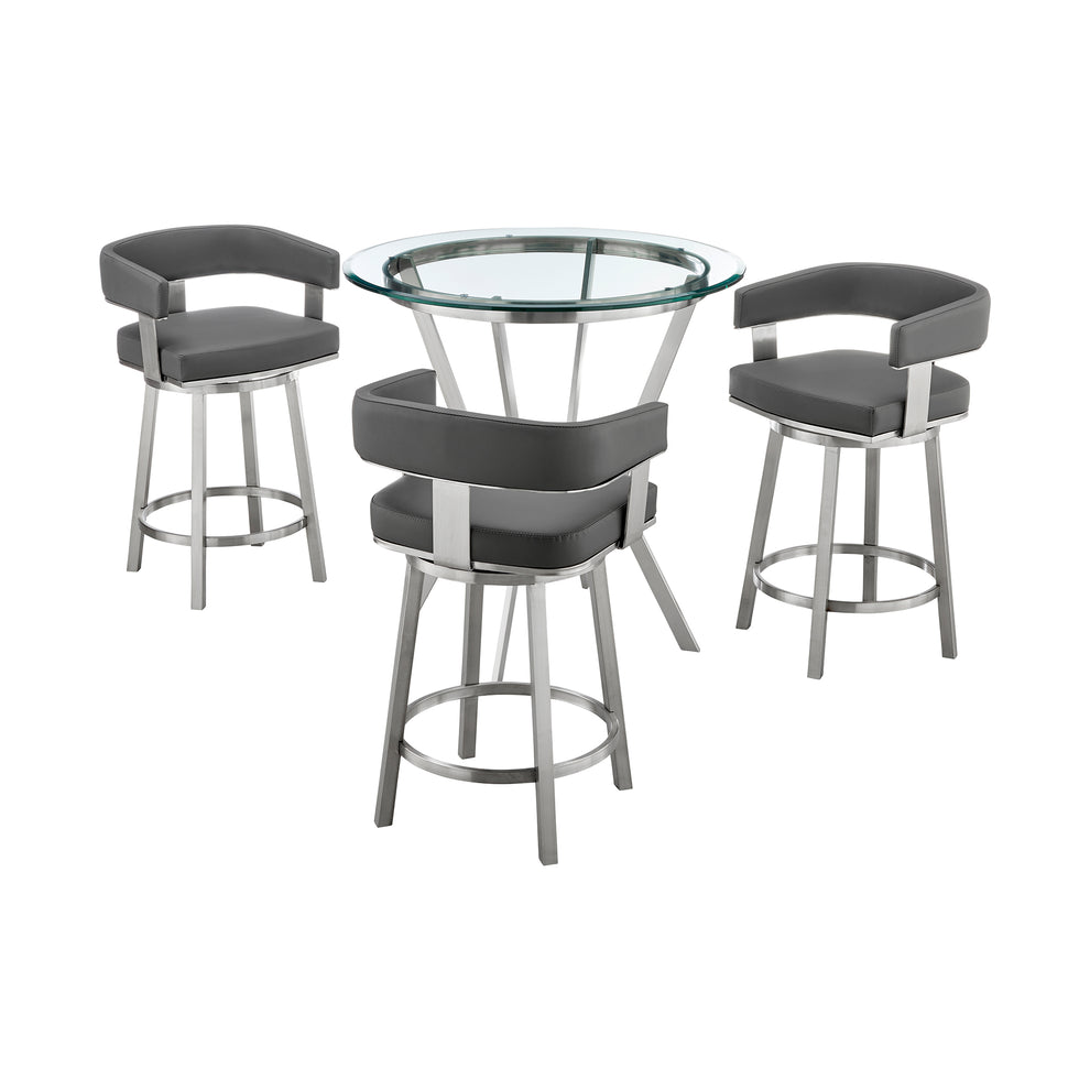 Naomi and Lorin 4-Piece Counter Height Dining Set in Brushed Stainless Steel and Grey Faux Leather By Armen Living | Dining Sets | Modishstore - 2