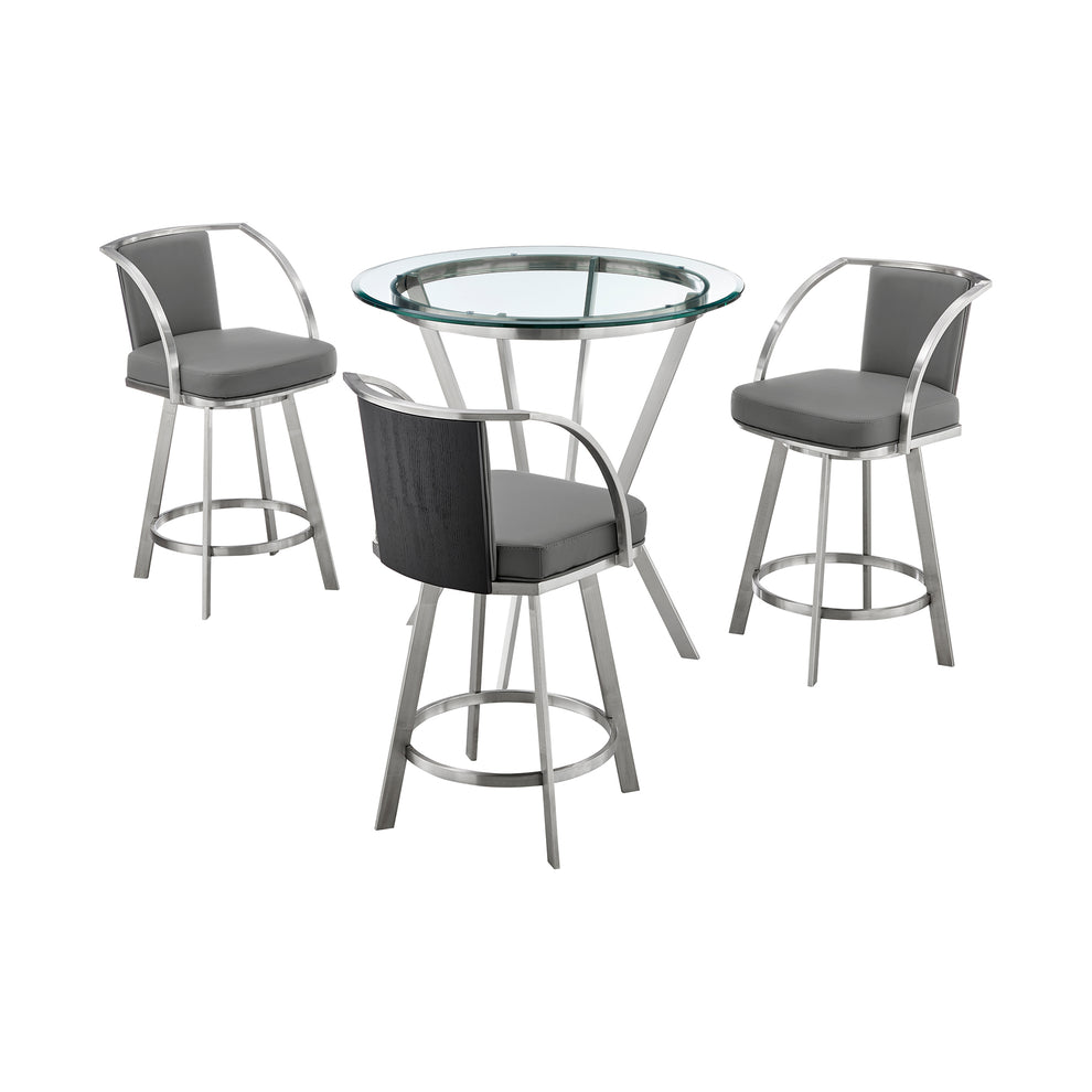 Naomi and Livingston 4-Piece Counter Height Dining Set in Brushed Stainless Steel and Grey Faux Leather By Armen Living | Dining Sets | Modishstore - 2