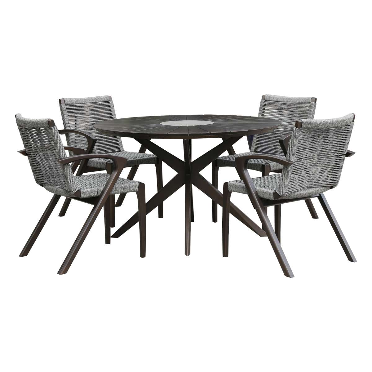 Oasis and Brielle Outdoor 5 Piece Dark Eucalyptus and Concrete Dining Set By Armen Living | Outdoor Sofas, Loveseats & Sectionals |  Modishstore  - 2