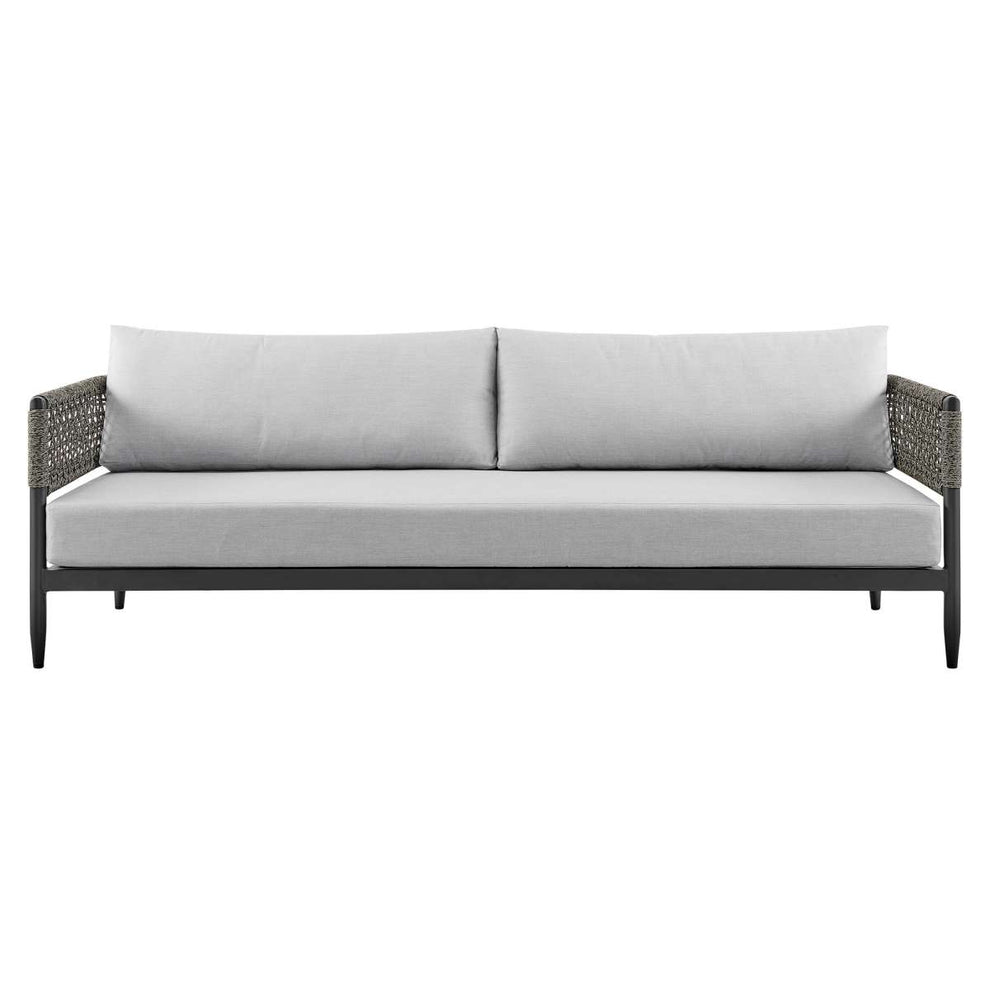 Alegria 4 Piece Outdoor Black Aluminum & Rope Conversation Set with Light Gray Fabric Cushions By Armen Living | Outdoor Sofas, Loveseats & Sectionals |  Modishstore  - 3