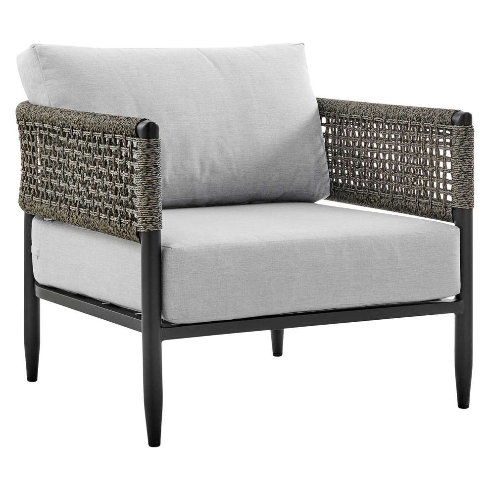 Alegria 4 Piece Outdoor Black Aluminum & Rope Conversation Set with Light Gray Fabric Cushions By Armen Living | Outdoor Sofas, Loveseats & Sectionals |  Modishstore  - 5
