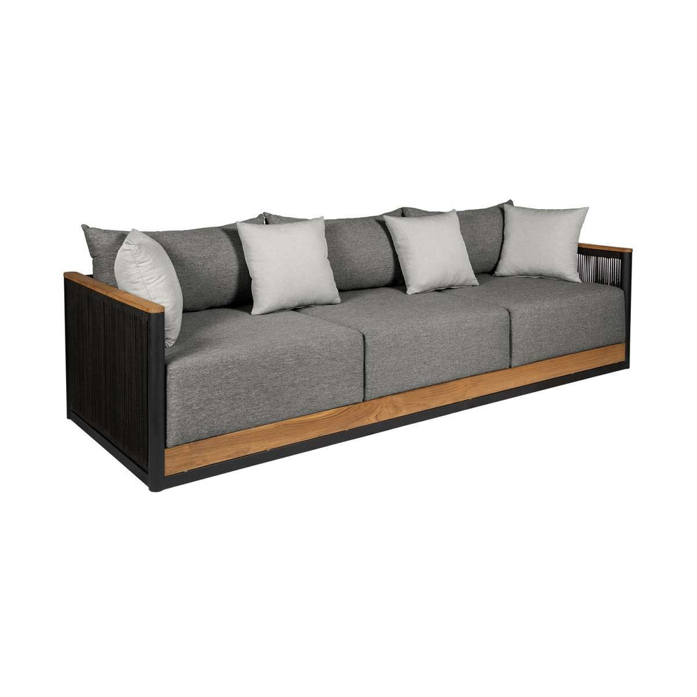 Artesia Outdoor Patio 4 Piece Conversation Set in Teak Wood and Black Rope with Dark Gray Olefin Cushions By Armen Living | Outdoor Sofas, Loveseats & Sectionals | Modishstore - 3