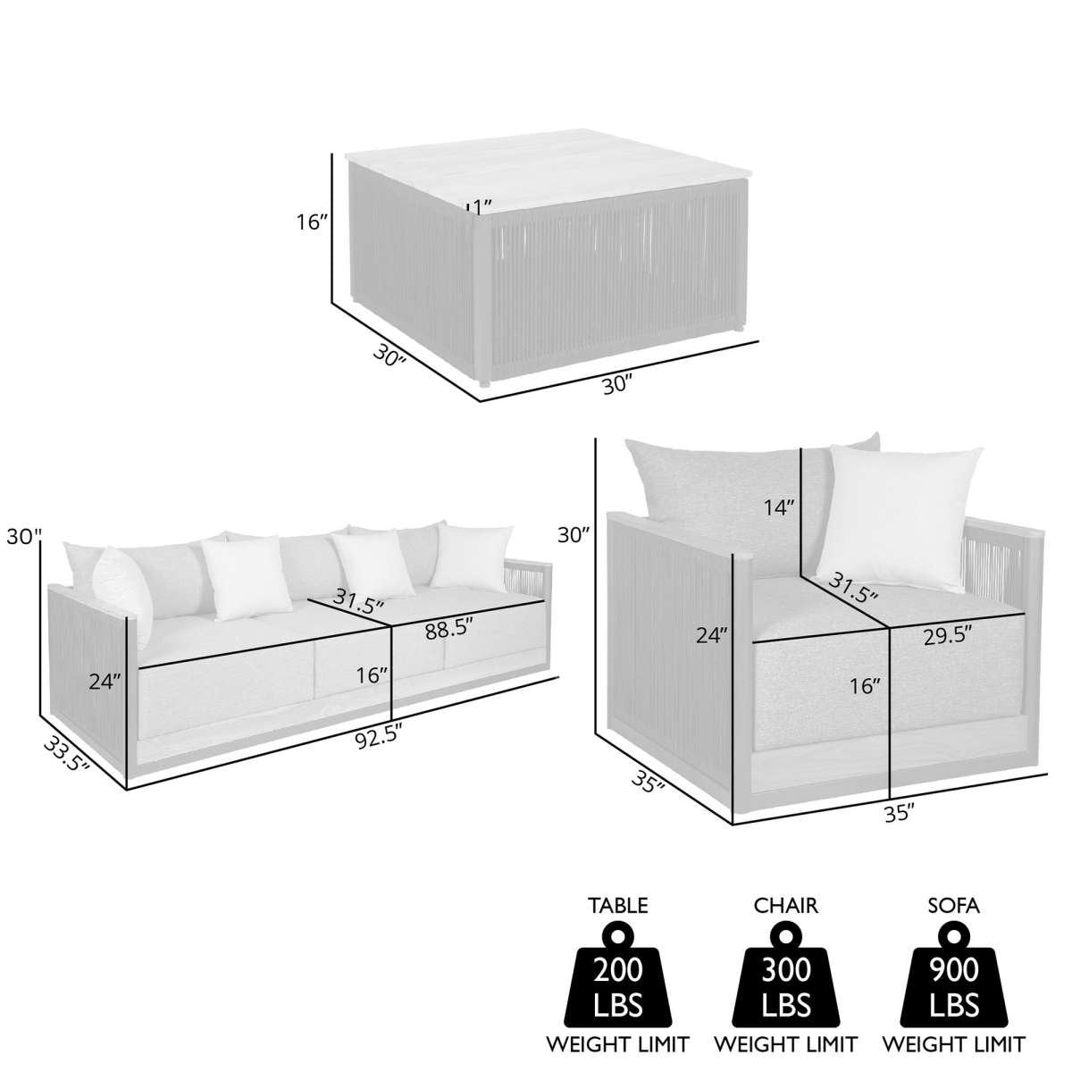 Artesia Outdoor Patio 4 Piece Conversation Set in Teak Wood and Black Rope with Dark Gray Olefin Cushions By Armen Living | Outdoor Sofas, Loveseats & Sectionals | Modishstore - 8
