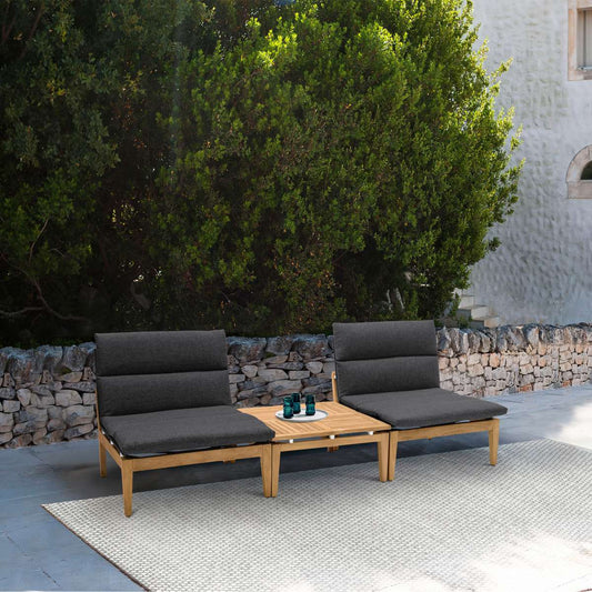 Arno Outdoor 3 Piece Teak Wood Seating Set in Charcoal Olefin By Armen Living | Outdoor Sofas, Loveseats & Sectionals |  Modishstore 