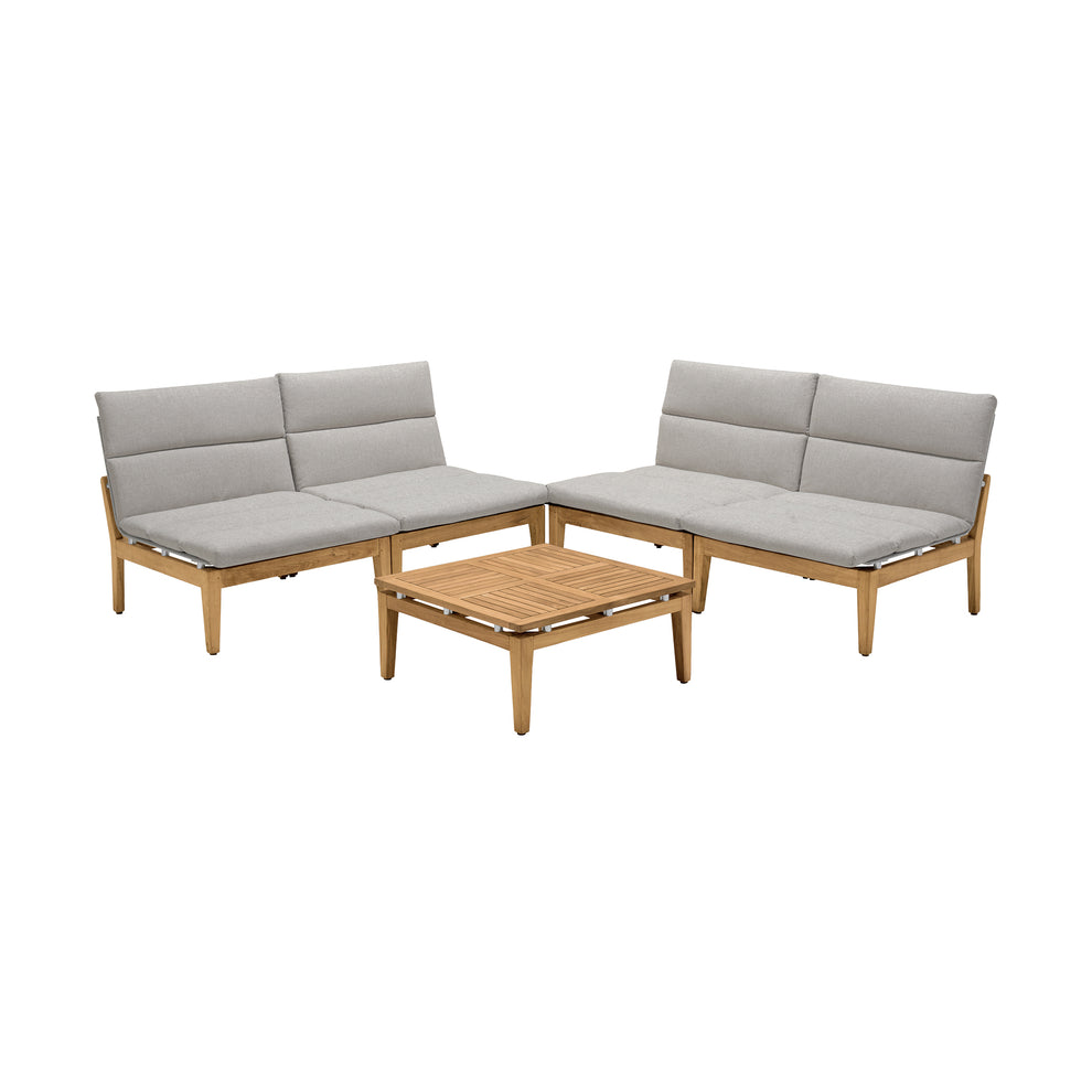 Arno Outdoor 5 Piece Teak Wood Seating Set in Beige Olefin By Armen Living | Outdoor Sofas, Loveseats & Sectionals | Modishstore - 2