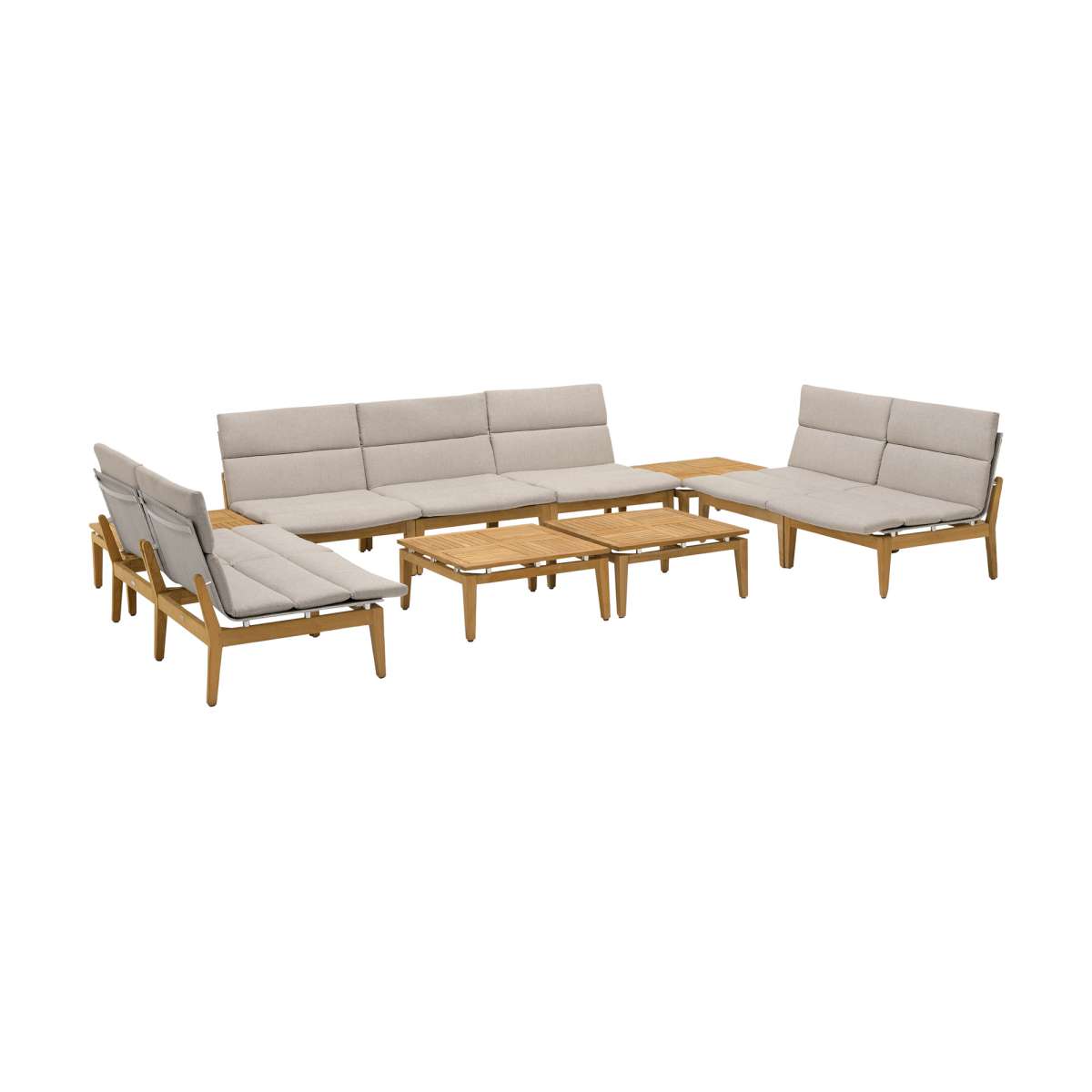 Arno Outdoor 11 Piece Teak Wood Seating Set in Beige Olefin By Armen Living | Outdoor Sofas, Loveseats & Sectionals |  Modishstore  - 2