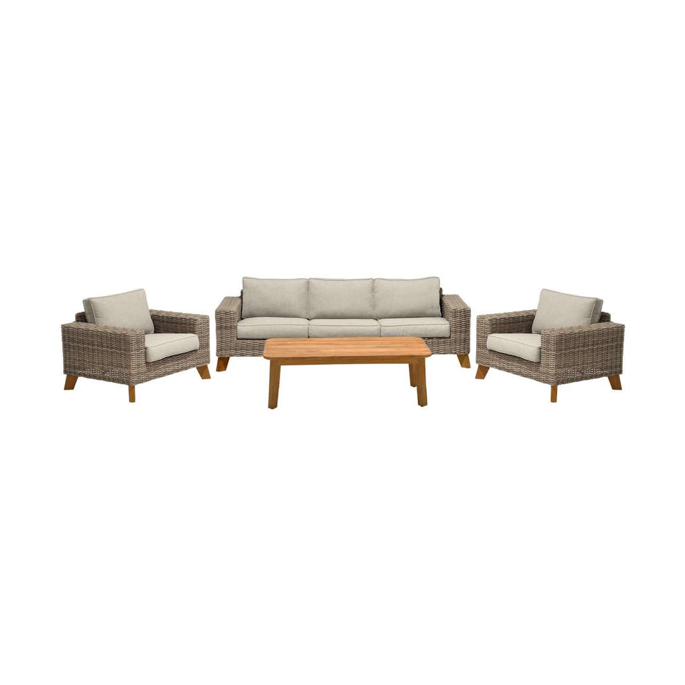 Bahamas Outdoor 4 Piece Wicker & Teak Sofa Seating Set with Beige Olefin By Armen Living | Outdoor Sofas, Loveseats & Sectionals |  Modishstore  - 2