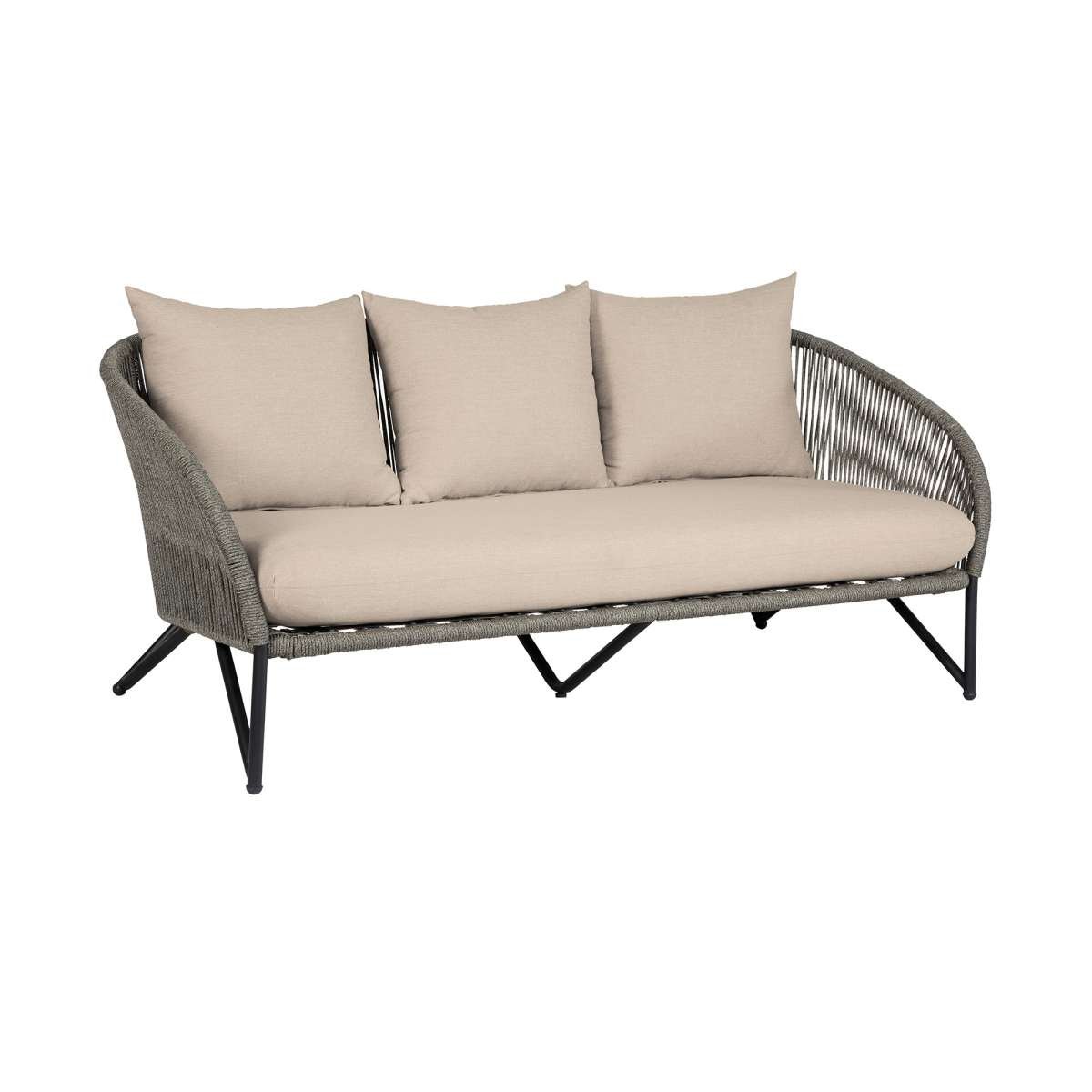 Benicia Outdoor Patio 4 Piece Conversation Set in Weathered Eucalyptus Wood and Metal with Gray Rope and Taupe Cushions By Armen Living | Outdoor Sofas, Loveseats & Sectionals | Modishstore - 3