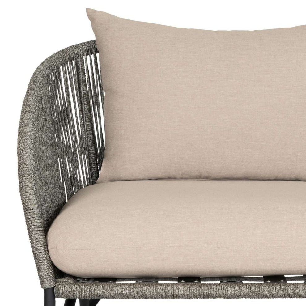 Benicia Outdoor Patio 4 Piece Conversation Set in Weathered Eucalyptus Wood and Metal with Gray Rope and Taupe Cushions By Armen Living | Outdoor Sofas, Loveseats & Sectionals | Modishstore - 7