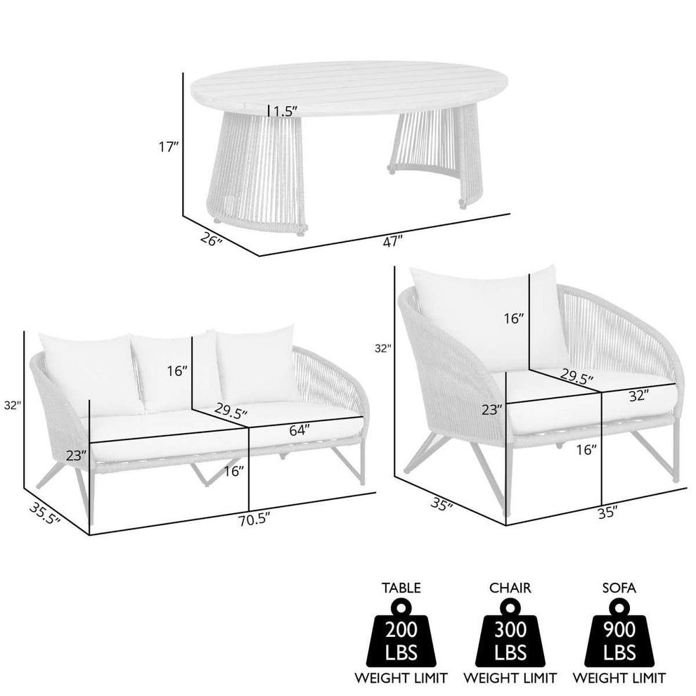Benicia Outdoor Patio 4 Piece Conversation Set in Weathered Eucalyptus Wood and Metal with Gray Rope and Taupe Cushions By Armen Living | Outdoor Sofas, Loveseats & Sectionals | Modishstore - 8