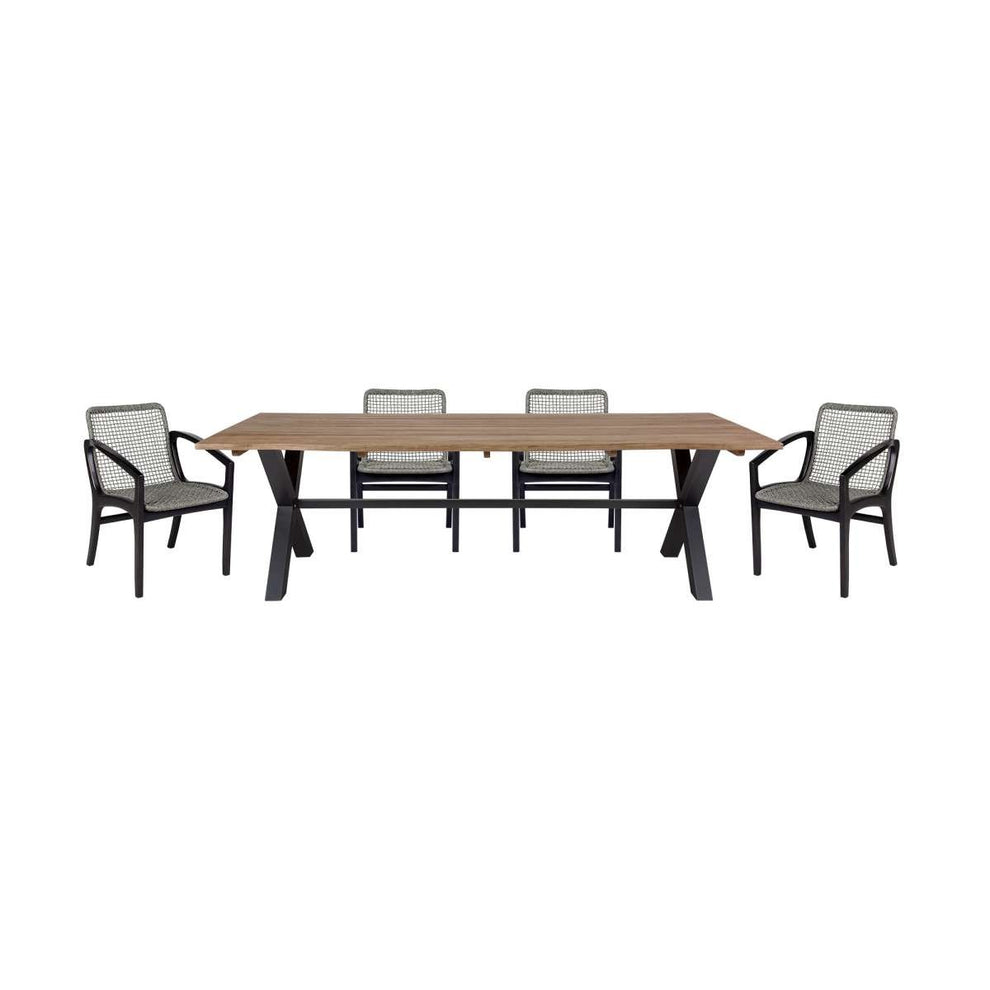 Glendora Beckham Outdoor Patio 5 Piece Live Edge Dining Set in Eucalyptus Wood and Gray Rope By Armen Living | Outdoor Dining Sets | Modishstore - 2