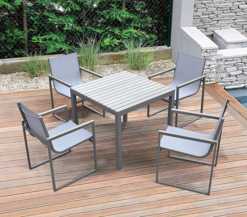 Bistro Dining Set Grey Powder Coated Finish (Table with 4 chairs) By Armen Living | Outdoor Dining Sets |  Modishstore 