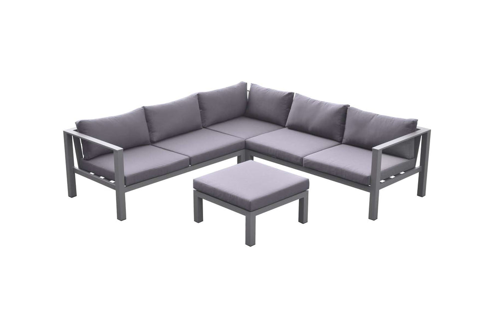 Cliff Outdoor Patio Aluminum Sectional in Grey Powder Coated Finish with Grey Fabric Cushions By Armen Living | Outdoor Sofas, Loveseats & Sectionals |  Modishstore  - 2