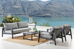 4 Piece Black Aluminum Outdoor Seating Set with Dark Gray Cushions - Cayman Collection By Armen Living