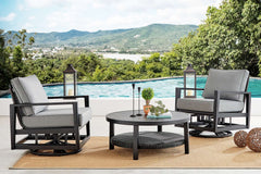 Cayman 3 Piece Black Aluminum Outdoor Seating Set with Dark Gray Cushions By Armen Living
