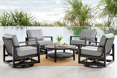 Cayman 5 Piece Black Aluminum Outdoor Seating Set with Dark Gray Cushions By Armen Living