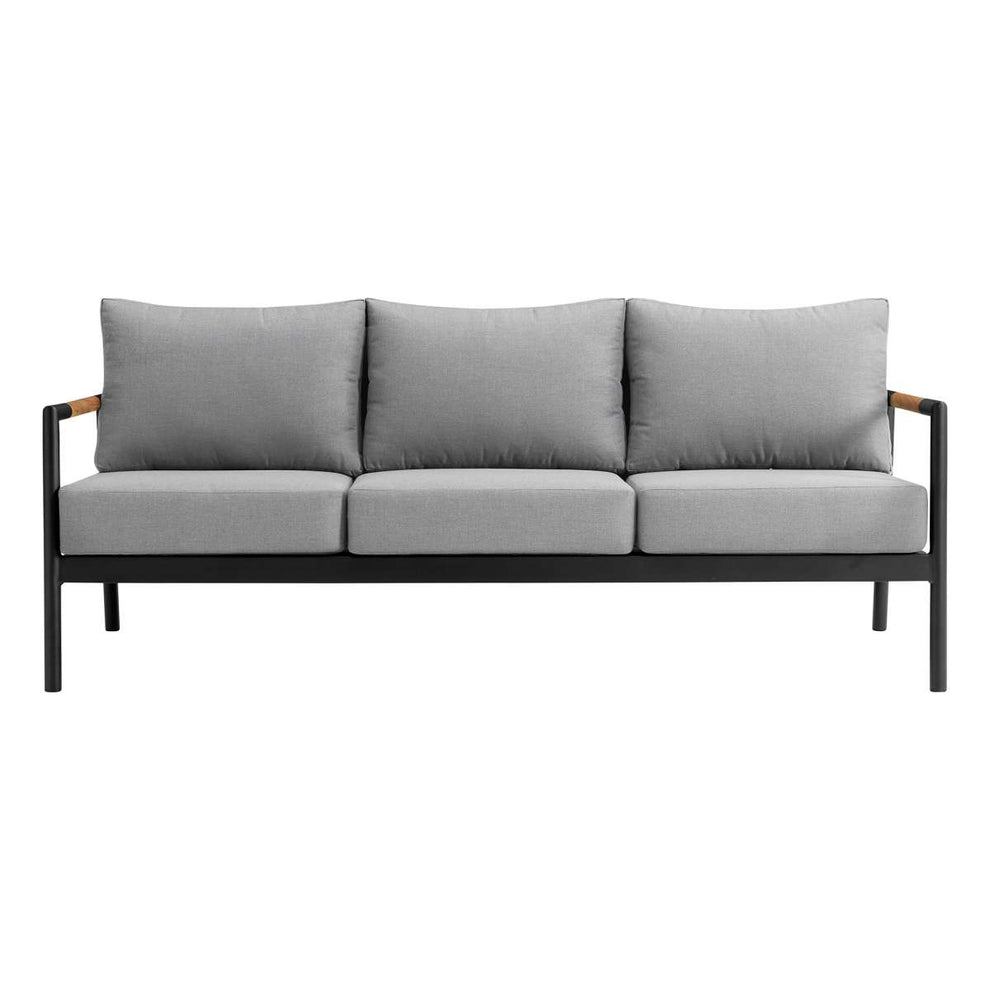 Crown 4 Piece Black Aluminum and Teak Outdoor Seating Set with Dark Gray Cushions By Armen Living | Outdoor Sofas, Loveseats & Sectionals |  Modishstore  - 3