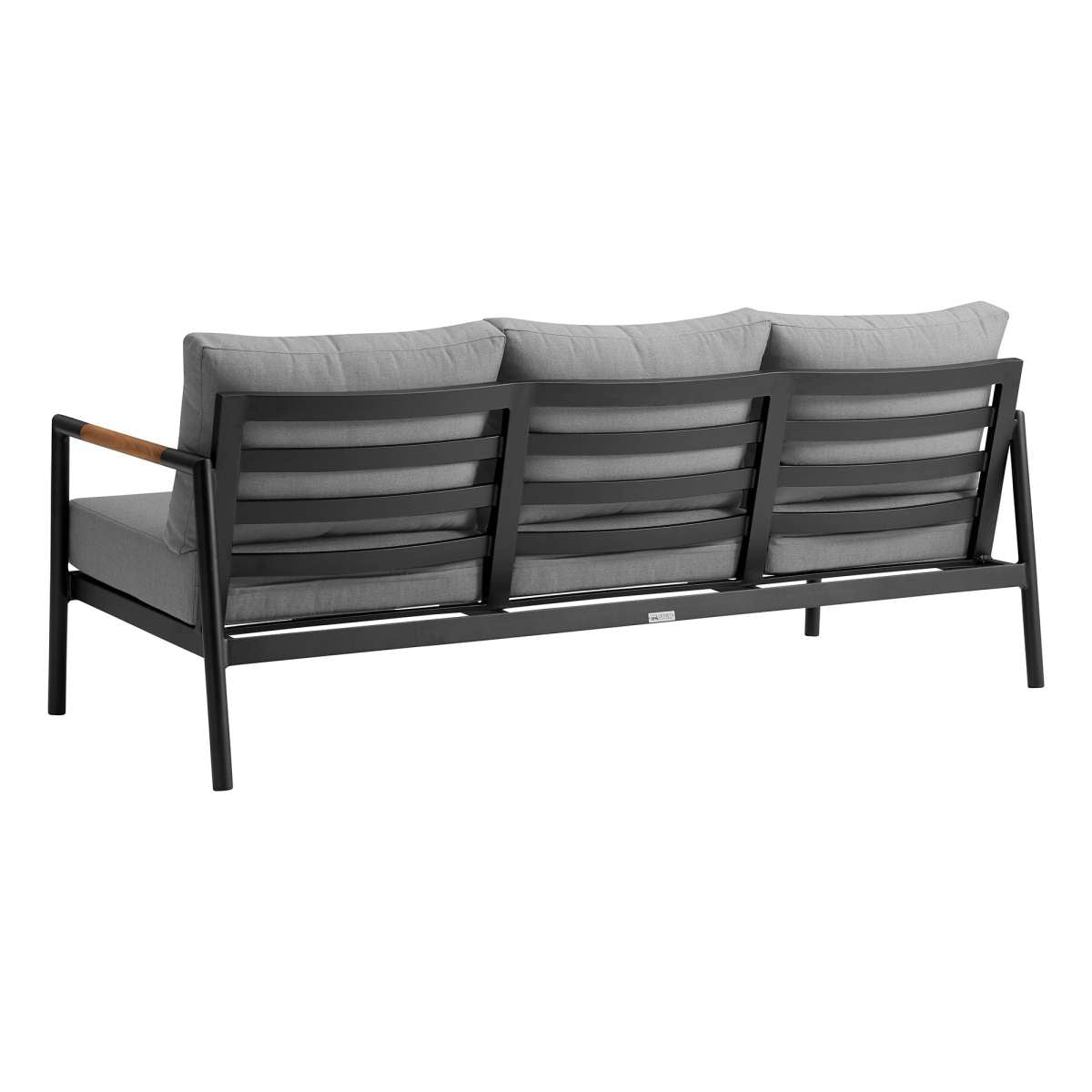 Crown 4 Piece Black Aluminum and Teak Outdoor Seating Set with Dark Gray Cushions By Armen Living | Outdoor Sofas, Loveseats & Sectionals |  Modishstore  - 4