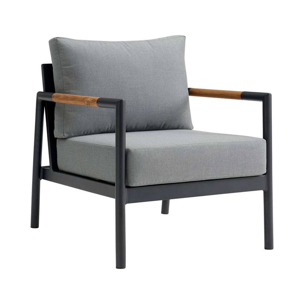 Crown 4 Piece Black Aluminum and Teak Outdoor Seating Set with Dark Gray Cushions By Armen Living | Outdoor Sofas, Loveseats & Sectionals |  Modishstore  - 5